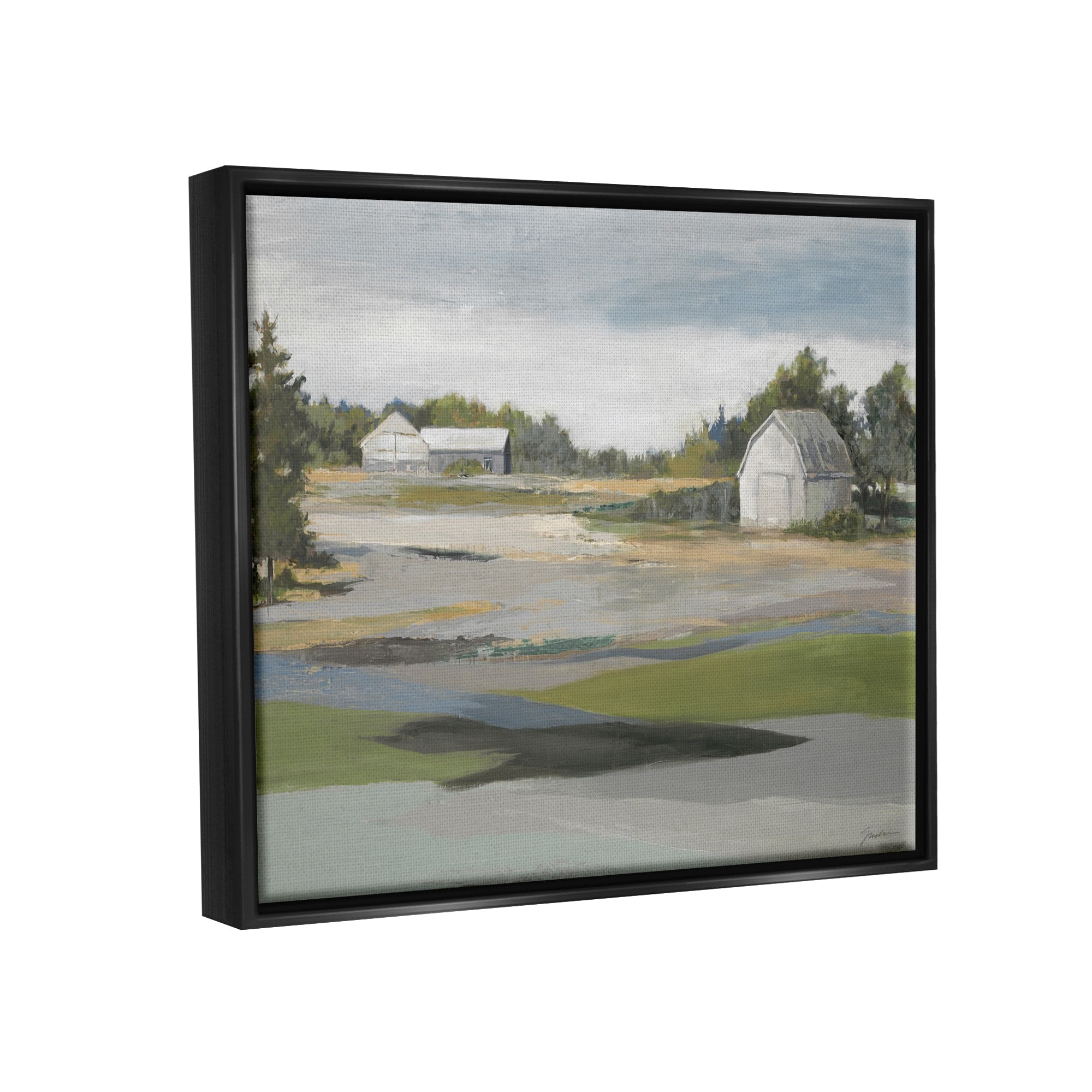Stupell Industries Rural Farmland Vast Country Barn Agricultural Field Painting Jet Black Floating Framed Canvas Print Wall Art, Design by Liz Jardine