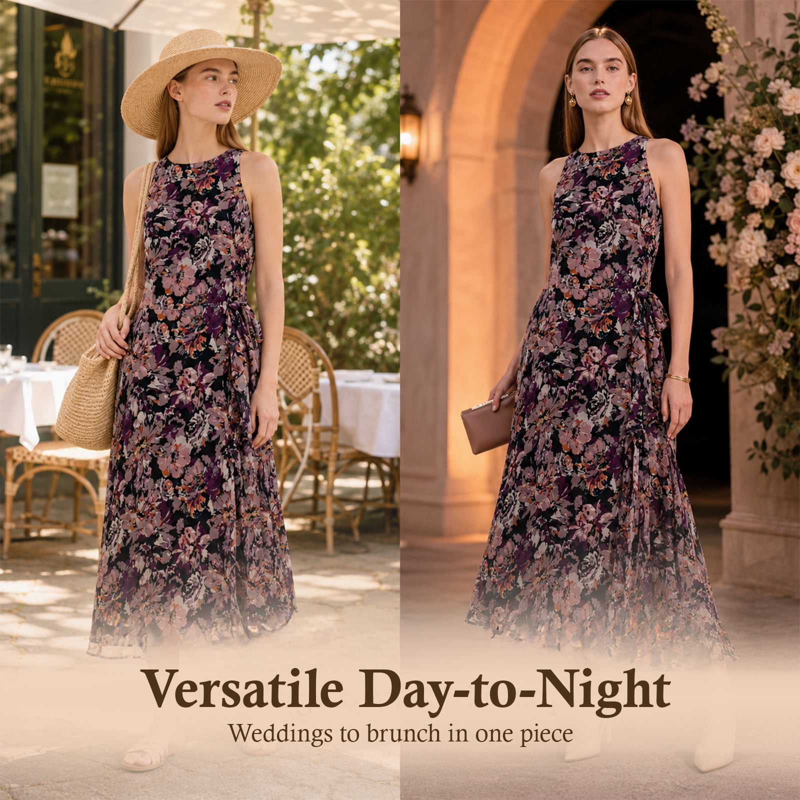 Alvantor Summer Dress for Women Burgundy Multi Floral Print Poly Chiffon