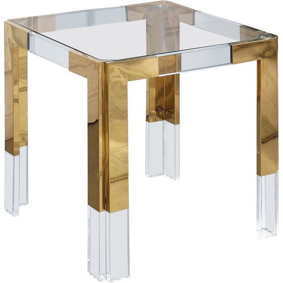 Meridian Furniture Casper Stainless Steel Squared Glass Top End Table in Gold