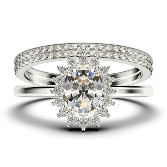 Beautiful Minimalist 2.50 Carat Oval Cut Diamond Moissanite Engagement Ring, Classic Halo Wedding Ring, Two Matching Band in 10k Solid White Gold Band, Gift For Her, Promise Ring