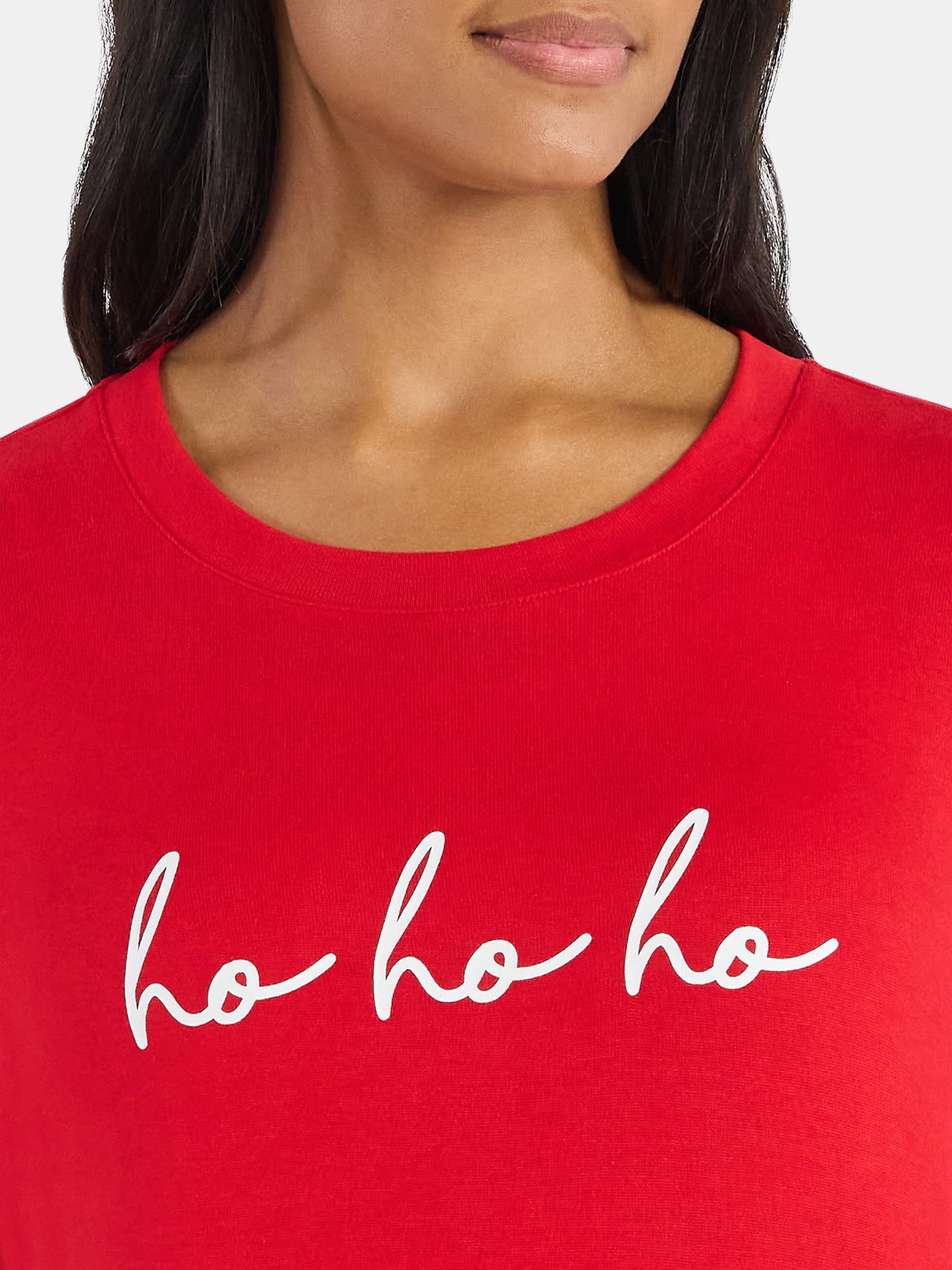 Women's Christmas Three Times Crewneck Hacci Top from Holiday Time, Sizes S-XXXL