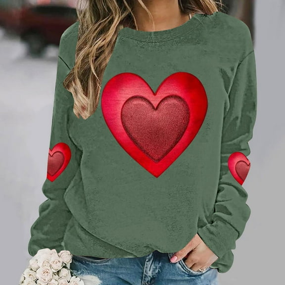 EchfiProm Sweatshirts for Women Funny Graphic Pullover Valentine Long Sleeve Crewneck Valentine Day Ladies Shirs Heart