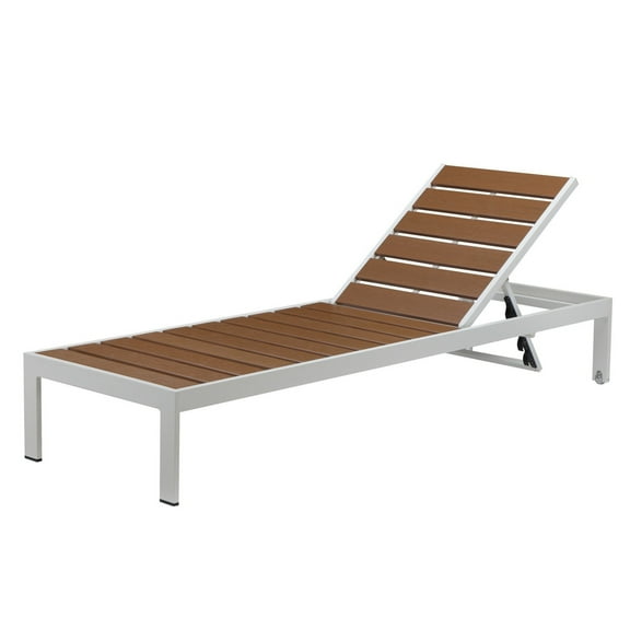 Josh 76 Inch Outdoor Chaise Lounger, White Aluminum Frame, Adjustable Back - Saltoro Sherpi