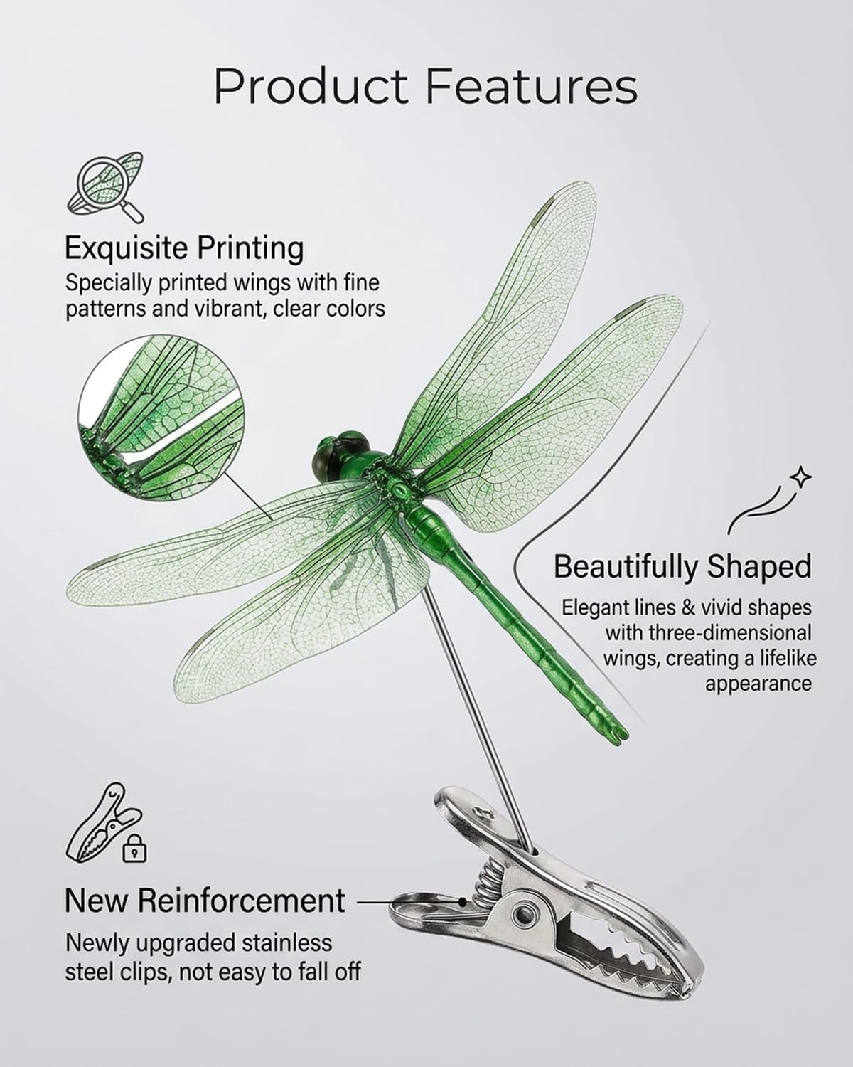 Dragon Fly Clips for Bugs Repellent, Fake Dragonflies Outdoor Decor, Dragonfly Wasp Deterrent Clip on Garden Ornaments Hat Yard Art Metal Moving Butterfly
