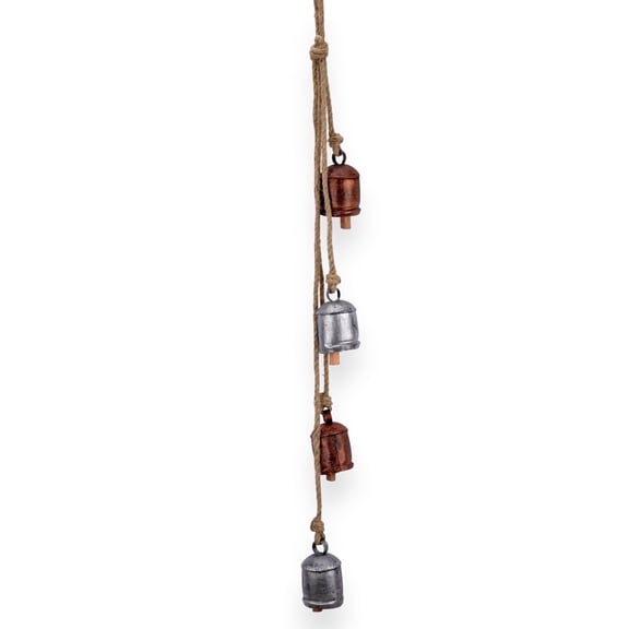 Vivanta Hanging Christmas Bells Rustic 4 Cow Bell Garland Metal Handmade 36 Inch
