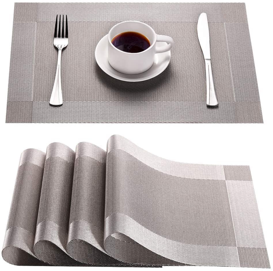 Placemats Heat-Resistant Washable Woven Anti-Skid PVC Dinner Table Mats  Leaves