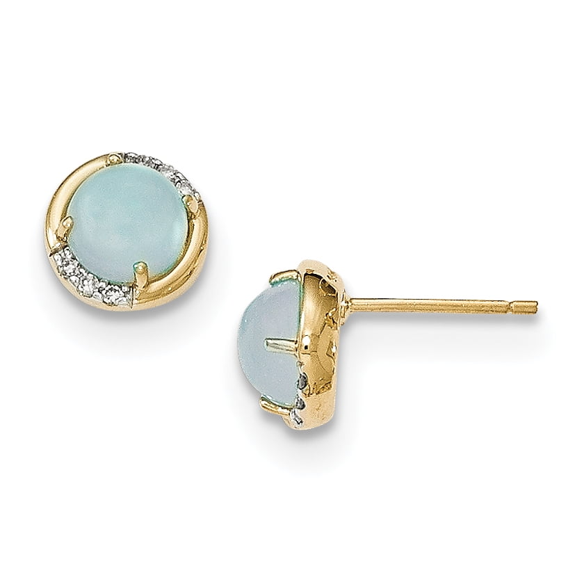 14k Blue Chalcedony and Diamond Post Earrings by Best Price Product