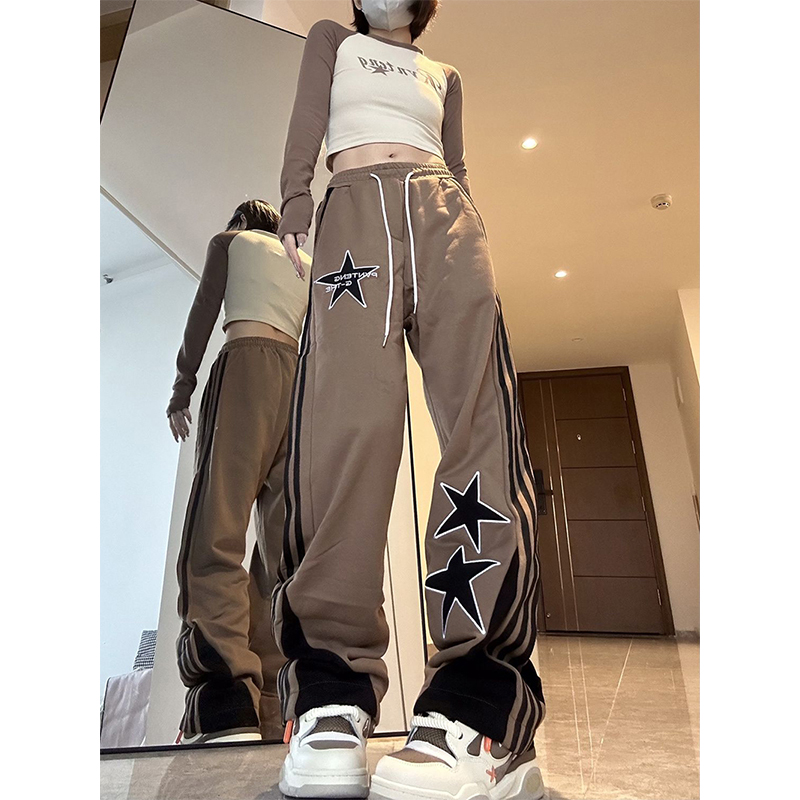 Harajuku Striped Sweatpants Women Y2K Star Print Wide Leg