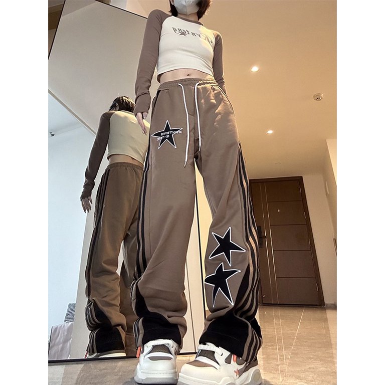Harajuku Striped Sweatpants Women Y2K Star Print Wide Leg