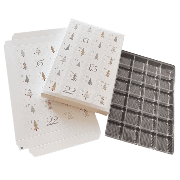 Made in USA - Fillable (Empty) advent calendar boxes with food safe insert trays - Fill with your treats - Holiday Shimmer Design - 10 calendar boxes/trays