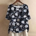 thumbnail image 2 of LYXSSBYX Linen Shirts for Women Women's Casual Round Neck Casual Button Printed Short Sleeve Blouse Short Sleeve Round Neck Blouse/Shirt, 2 of 5