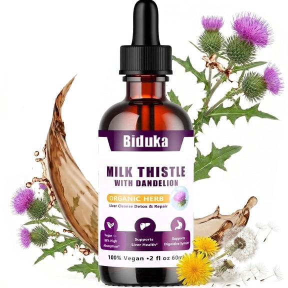 10 in 1 | 1280mg Milk Thistle Liquid Drops Silymarin , Liver Supplement Detox & Cleanse with Dandelion, Artichoke, and Liver Health Blend, Vegan, Non-GMO, 2 Fl Oz