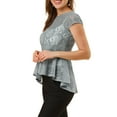 thumbnail image 5 of INSPIRE CHIC Women's Round Neck Cap Sleeves High Low Hem Lace A Line Peplum Blouse, 5 of 7