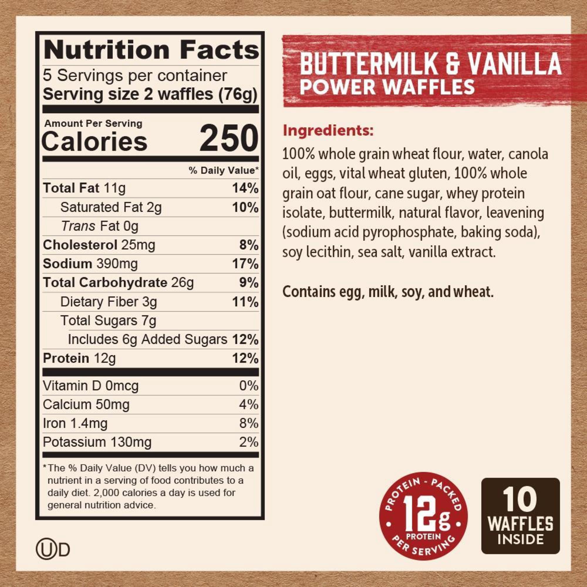 Kodiak Protein-Packed Buttermilk and Vanilla Power Waffles, 13.4 oz, 10 Count (Frozen)
