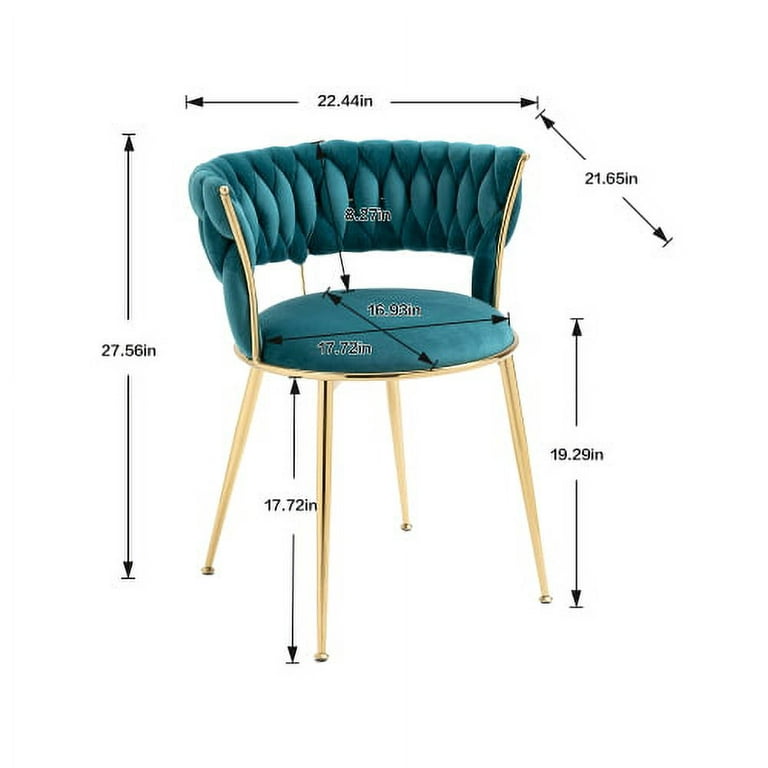 Woven Dining Chairs Set of 2, Velvet Upholstered Dining Chairs with Gold  Metal Legs, Modern Accent Chairs for Living Room, Dining Room, Kitchen  (Teal)