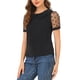 thumbnail image 4 of INSPIRAR CHIC Blusa de Mujer con Cuello Peter Pan de Malla con Mangas Cortas Abullonadas de Lunares Vintage XS Negra, 4 of 8