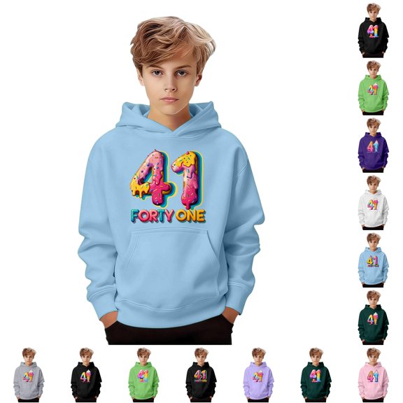 CUZIBR Boys Girls Graphic Print Hooded Sweatshirt Kids Pullover Casual Long Sleeve Front Pocket Soft Tops For 4 Years Old Kids Birthday Party Dailywear Fall Clothes,Light Blue-c,3-4 Years