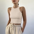 thumbnail image 2 of Women's Solid Color Ribbed Sleeveless Tank Top Beige L, 2 of 5