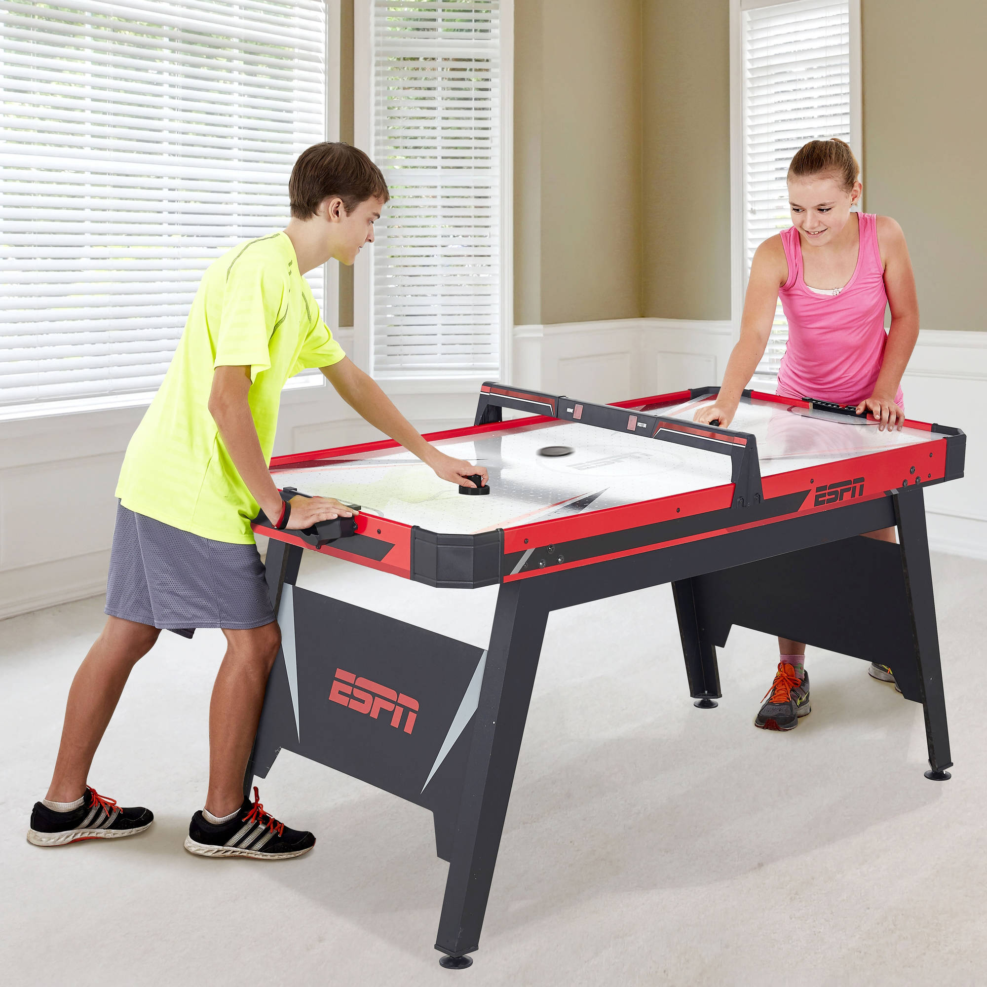 ESPN 60" Air Powered Hockey Table with Overhead Electronic Scorer, Accessories Included, Black/Red - image 2 of 8