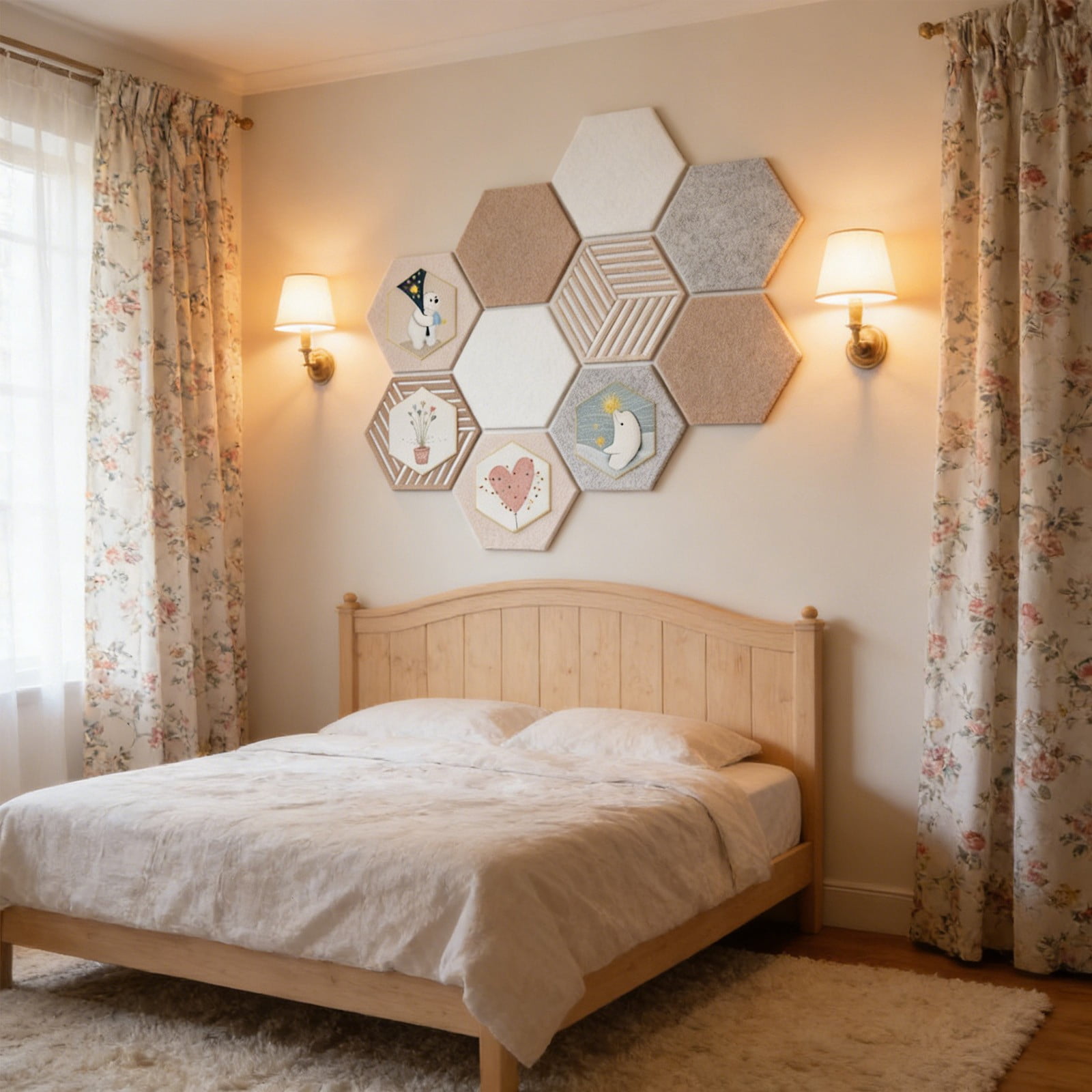 LHNFT 10pcs Hexagon Cork Board Tiles,Self-Adhesive Bulletin Board with Pushpins,Wall Decor for Home & Office