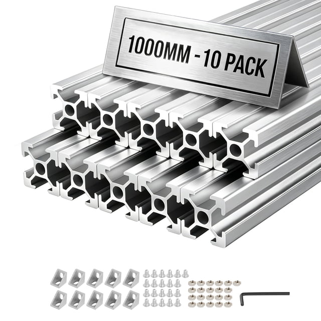 VEVOR 10PCS 2020 Aluminum Extrusion Profile, 39.37 Inch 1000 mm, T Slot European Standard Anodized Linear Rail, High-Strength Extruded Aluminum Rail, for 3D Printer Parts and CNC DIY Workbench, Silver