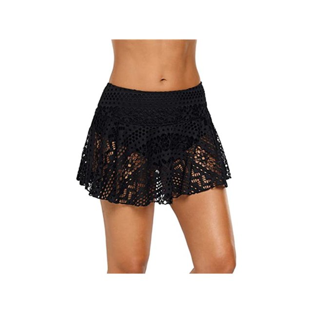 Jupe de Bain en Dentelle Crochetée pour Femmes, Bas de Bikini, Noir, P
