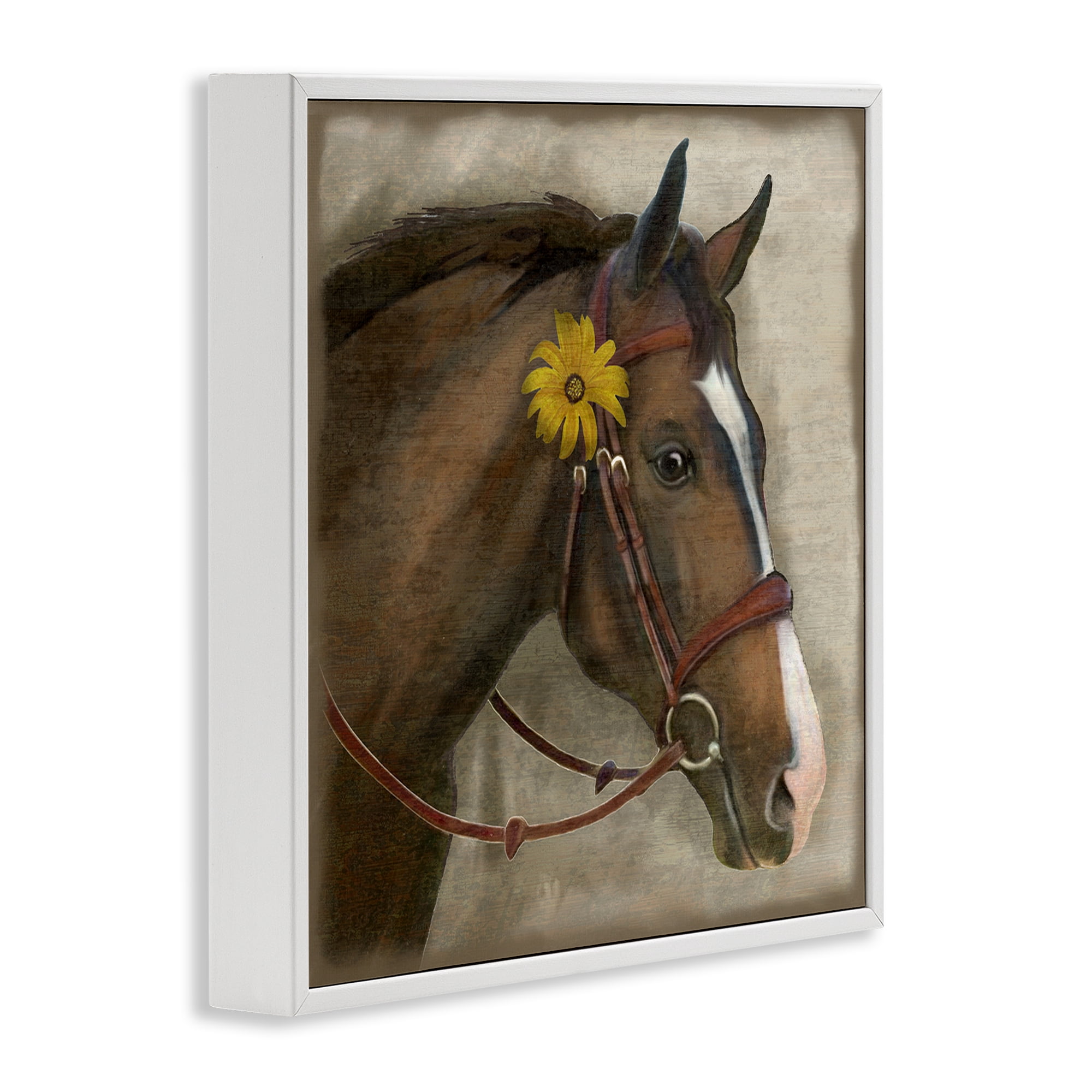 Stupell Industries Barnyard Horse with Daisy White Framed Giclee Art, design by Suzanne Nicoll