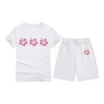 thumbnail image 4 of Zhuashum Outfits For Teen Girls 12-13 Years T Shirt Short Round Neck Short Sleeve Clothes Letter Pattern Leisure Set Classic Playsuit White, 4 of 4