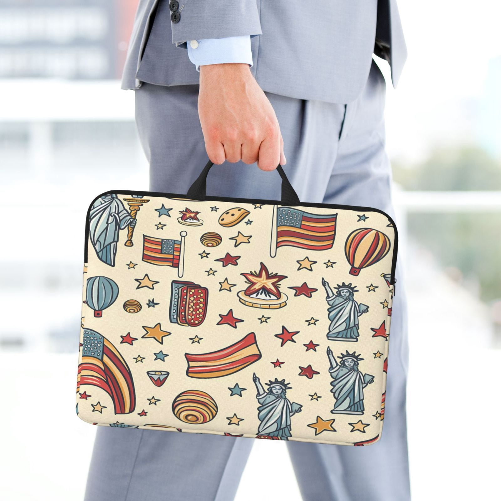 Laptop Sleeve Bag For Women Men 14inch Waterproof Durable Protective Computer Carrying Cover Handle Laptop Case Bag Independence Day Theme Elements Star (4)
