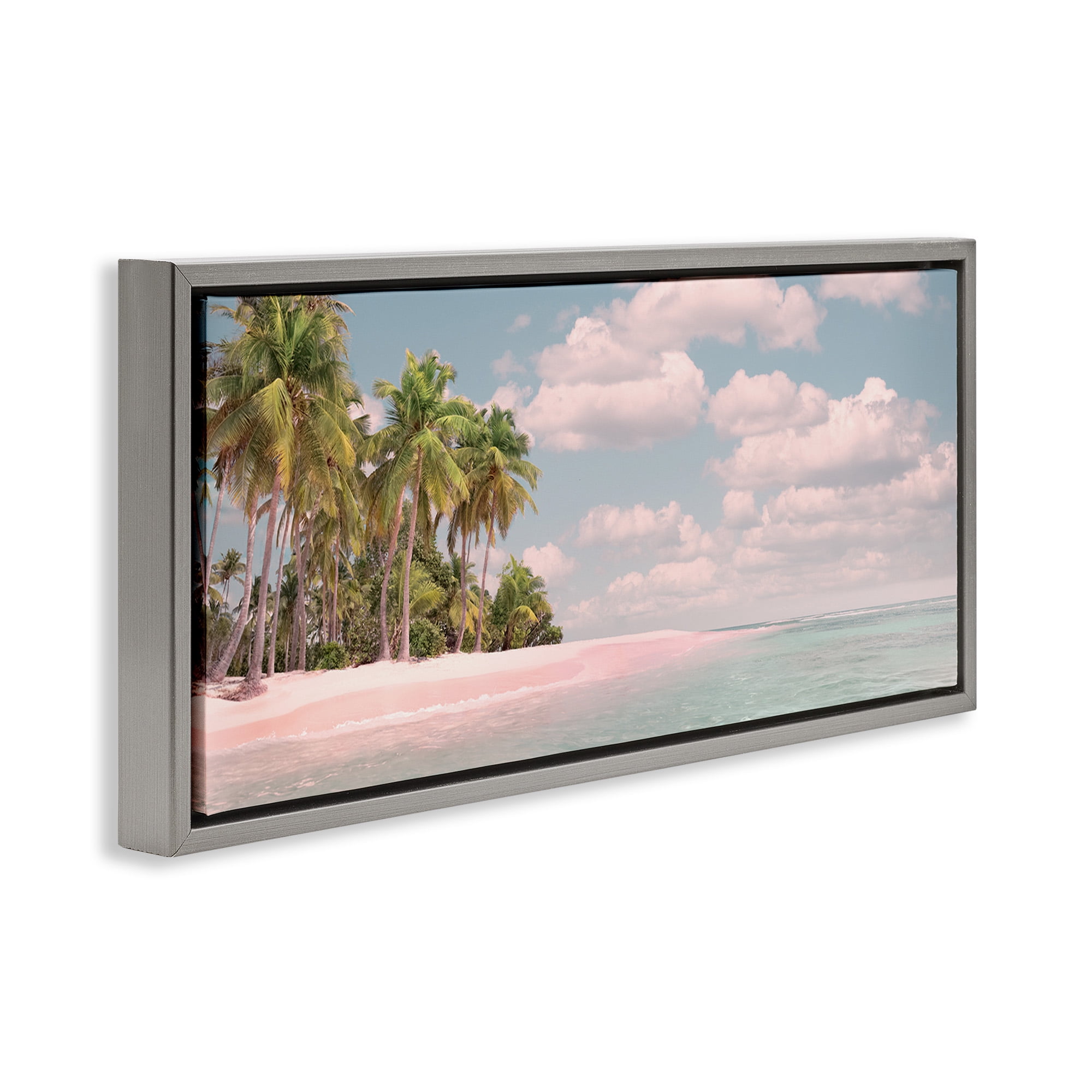 Stupell Industries Clear Water Tropical Beach Coast Nature Photography Gray Floater Framed Canvas Art Print Wall Art, 25 x 11