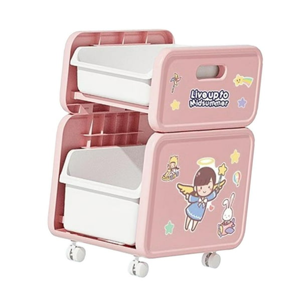 Carrito de estantería móvil con ruedas, organizador de mochilas móvil de 2 niveles, carrito utilitario liviano y multiusos con ruedas para el hogar Rosa