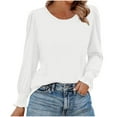 thumbnail image 3 of Fall Saving! HVOBTTY Women's Long Sleeved T Shirt, Fall and Winter Tops for Women, Women's Fashion Casual Solid Color Long Sleeve Crew Neck Everyday Wear T Shirt White, White, 3 of 5