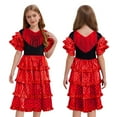 thumbnail image 1 of Jizyo Robe de Flamenco Espagnole pour Filles, Festival, Fête, à Franges, Jupe Longue Lyrique à Volants, Tenue de Danse, Rouge, 14, 1 of 6