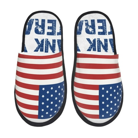 Balery Thank You Veterans Slient Indoor Furry Fleece Comfort House Shoes Soft Non-Slip Home Shoes Cotton slippers House Slippers-- Large