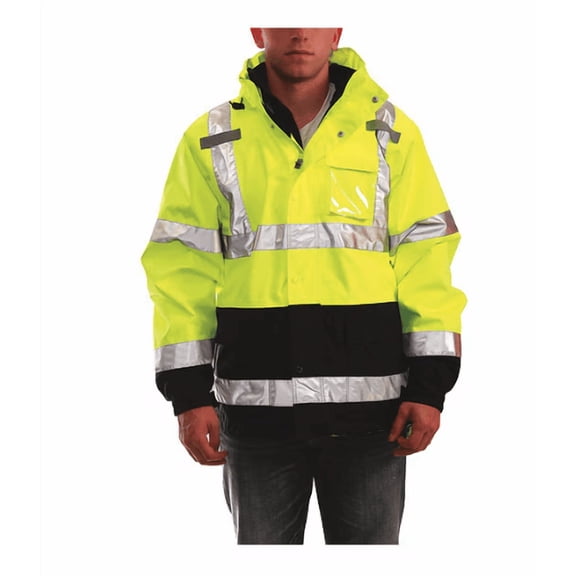 Tingley Hi Vis Rain Jacket 3 in 1 2XL Waterproof ANSI Class 3 Yellow Green Hood Reflective Coat J24172