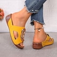 thumbnail image 5 of Rokment Women's Orthopedic Platform Wedge Slip on Sandals Trendy Casual Leather Metallic Chunky Mid Heel Dress Slides Comfortable Walking Slippers for Beach Summer Yellow Size 6, 5 of 7