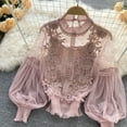 thumbnail image 6 of Women Lace Puff Long Sleeve Blouse Vintage Blouses Elegant Tops Shirts Femme, 6 of 10