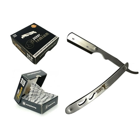 - Classic Samurai CS-102 Stainless Steel Professional Barber Straight Edge Razor with 100 Derby Premium Razor Blades