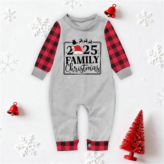 Pijamas familiares europeos con estampado navideño de moda, traje para padres e hijos, monos de poliéster para bebés.