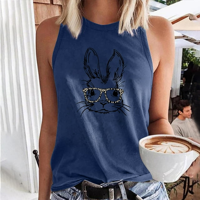 EGNMCR Camisoles pour Femmes Débardeurs d'Été Décontractés Sans Manches pour Femmes Coupe Régulière Col Rond Imprimé Débardeur Sans Manches