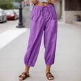 thumbnail image 5 of HXWCHs High Waist Button Front Wide Leg Cropped Trousers for Women Loose Fit Comfortable Daily Wear Casual Pants M Purple, 5 of 6