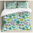 thumbnail image 1 of Summer Duvet Cover Set, Holiday Time Beach Elements Sun Palms Ice Cream Flowers, Decorative 3 Piece Bedding Set with 2 Pillow Shams, King Size, Laurel Green Yellow, by Ambesonne, 1 of 3