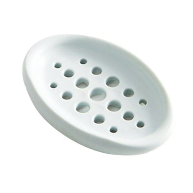 Jabonera ovalada creativa con escurridor, de silicona, para ducha, baño y cocina (azul)