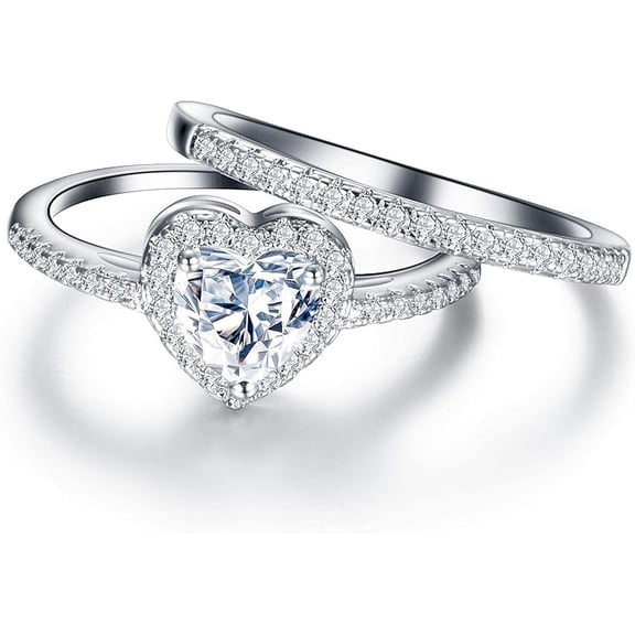 Gems Jewels 14K White Gold Plated 2 Ct Heart Cut White Diamond Wedding Engagement Bridal Ring Set For Women's 925 Sterling Silver -6