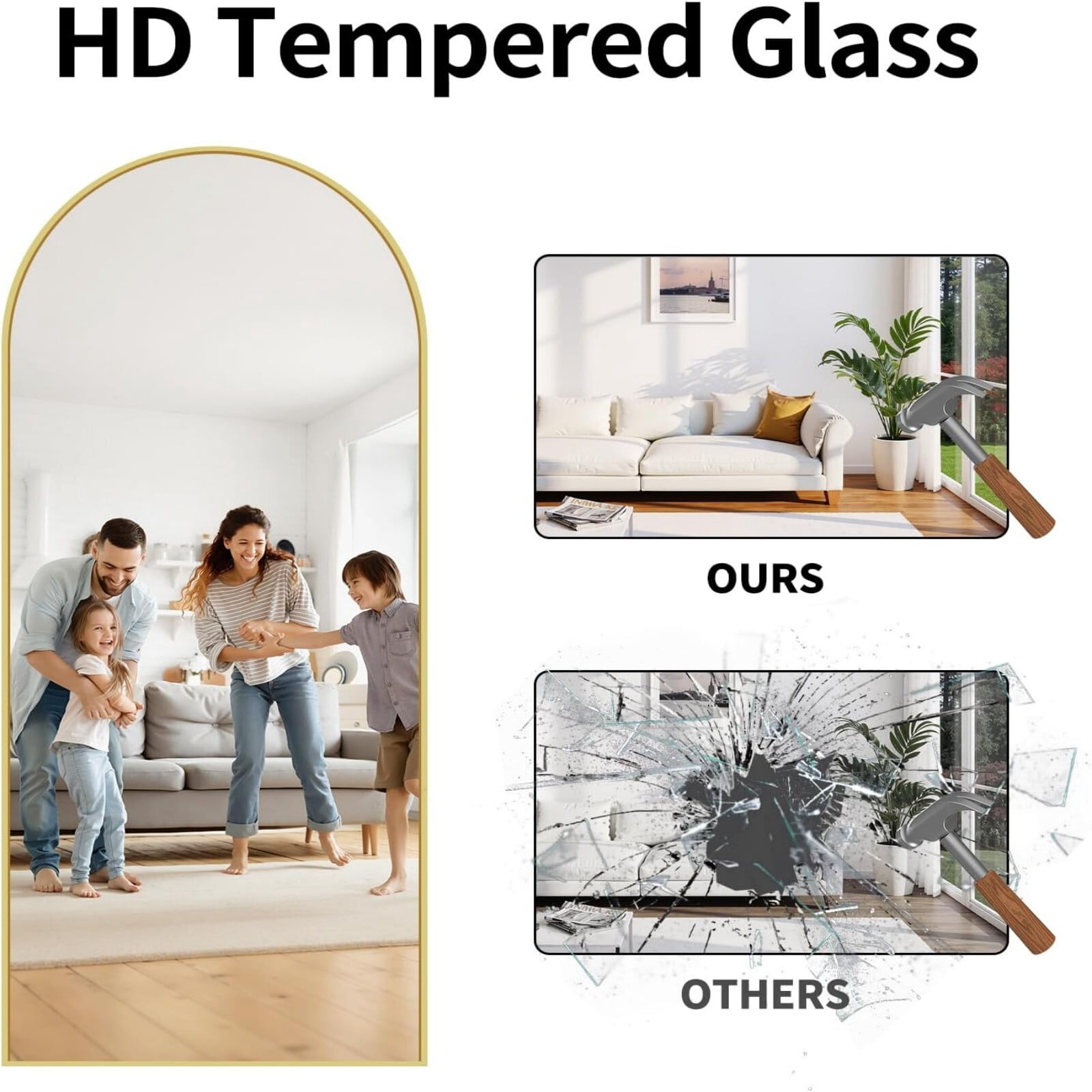 BEAUTYPEAK 68"x 22" Arched Full Length Metal Standing Floor Mirror, Gold