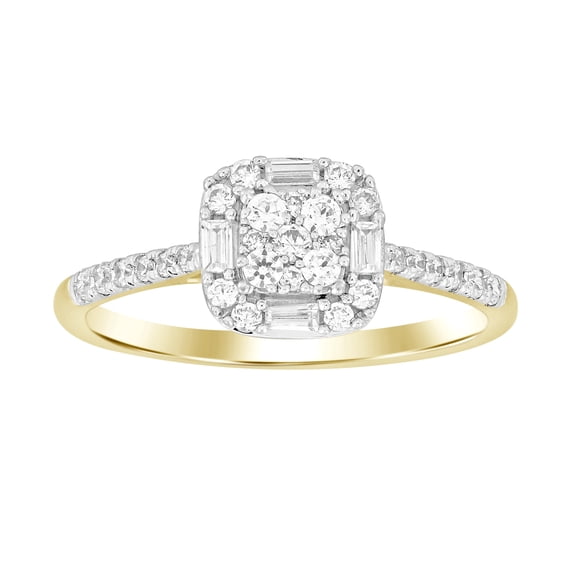 10K Yellow Gold 0.33ct Round/Baguette Diamond Ladies Ring