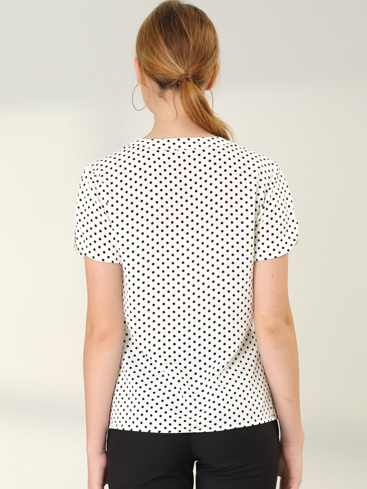 DARING DIVA V Neck Dots Printed Work Office Blouse Top XL White