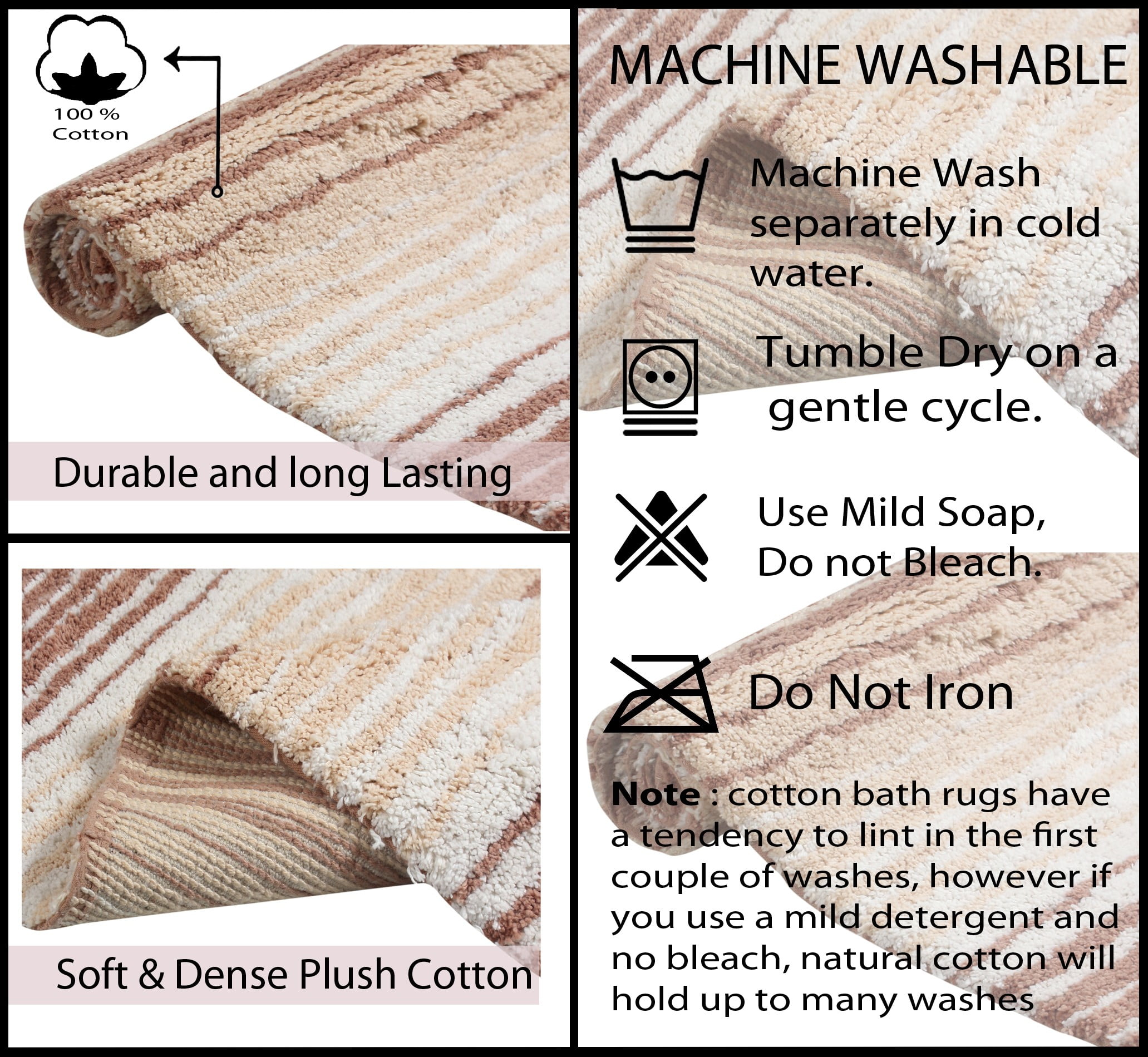 Home Weavers Gradation Collection Toilet Rugs U Shaped Contour, Thick Toilet Rug, Non-Slip Contour Mat for Bathroom Rug,100% Cotton Soft, Absorbent Water, Machine Washable, 20"x20" Contour, Beige