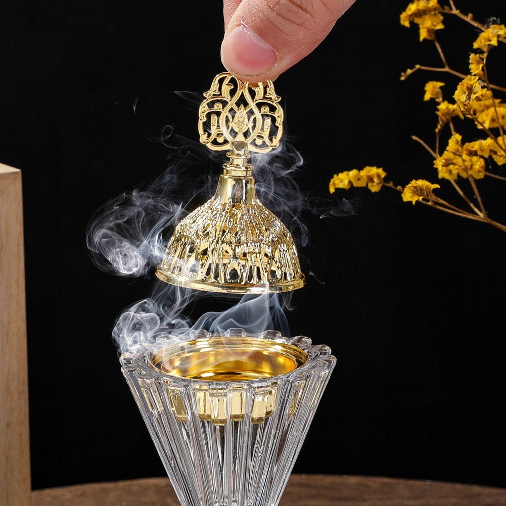 Incense Burner Middle Eastern Incense Holder Crystal Bouquet Aromatherapy Burner Metal Candle Stand With Tong for Home Decor