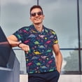 thumbnail image 3 of Kdxio Dinosaur Flowers Print Men's Short Sleeve Polo Shirt,Midweight Men's Shirt, 3 of 6